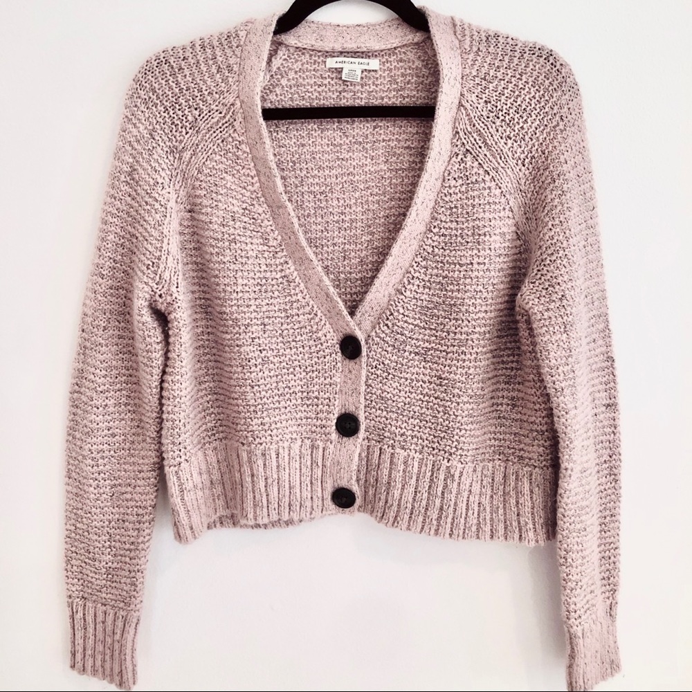 American Eagle Boxy Cropped Button Up Cardigan S